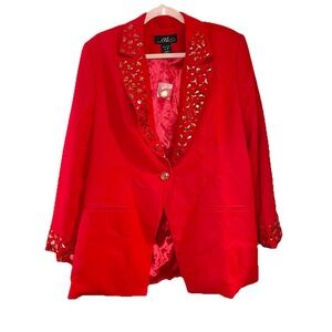 Midnight Velvet Red Blazer Rhinestone Bling Crystal Buttons Professional Glam XL